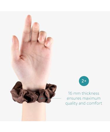 Navaris 2 Pack Large Silk Scrunchies for Hair - Beige/Brown - Elastic Ponytail Holder Set for Women and Girls - Buy Online on SooperMarket.com