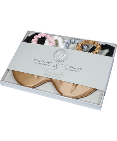 Belle De Nuit Silk Sleep Mask & Chouchou Silk Hair Scrunchies Gift Set - 100% Mulberry Silk - Toffee - Buy Online on SooperMarket.com