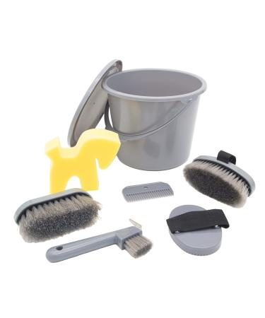 Pfiff 102361 Grooming set lockable grooming bucket filled grooming box horse care grey