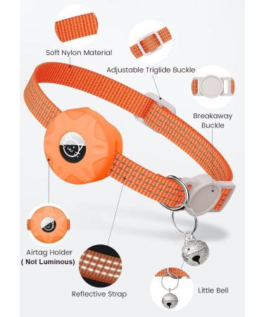 Buy Airtag Cat Collar - Reflective Kitten Neck Band | Light Tracker with Bell for Young Cats - Orange - Buy Online on SooperMarket.com