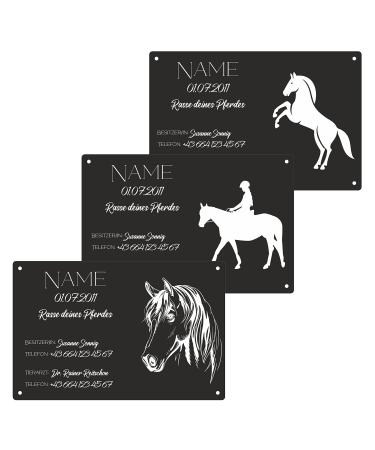 Generous stable bar pit sign personalized horse shape 29x19cm black glossy laser engraved UV-resistant waterproof resistant