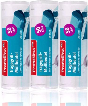 Profissimo Carry Handle Garbage Bags 50L - Tear-Resistant & Liquid-Tight 3 Packs (60 Bags Total) - Ideal for International Shipping - Buy Online on SooperMarket.com