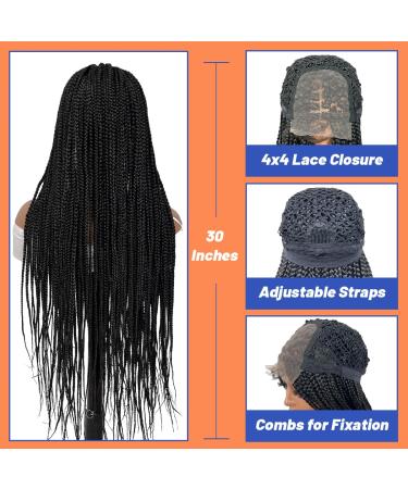 Bilisar Box Braid Wig for Black Women - 30 Inch Hand Braided Synthetic Lace Front Wig with Baby Hair - Lightweight Knotless Cornrow Braids in Natural Black (1B) - Buy Online on SooperMarket.com