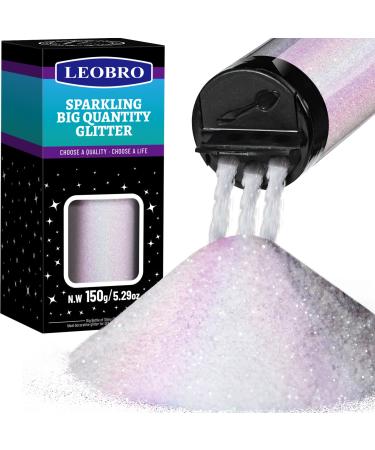 Holographic White Fine Glitter, 150G/5.29OZ Extra Fine Glitter Powder, LEOBRO Iridescent Craft Glitter for Resin, DIY Tumblers Painting, Body Nail Glitter, Festival Glitter for Christmas Decoration Iridescent White A-Fine