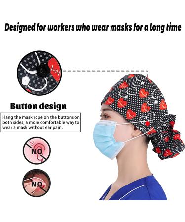 YUESUO 2 Pack Cotton Working Cap with Buttons, Sweatband & Adjustable Ponytail Tie Back - Ideal Head Cover for Men & Women with Long Hair - Shower Cap Alternative (M) - Buy Online on SooperMarket.com