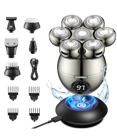 ETENTOUS Head Shavers for Bald Men 2024 Upgraded 6-in-1 Head Shaver IPX7 Waterproof Wet/Dry Electric Razor with Type-C Charge 90 Mins Longer Using Time
