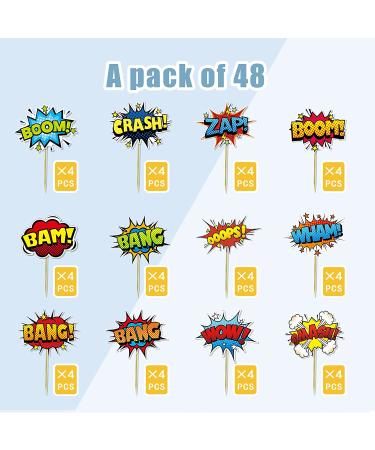 SuperHero Boom Cupcake Toppers - 48 Pack, Kids Birthday Party Decorations & Supplies - Buy Online on SooperMarket.com