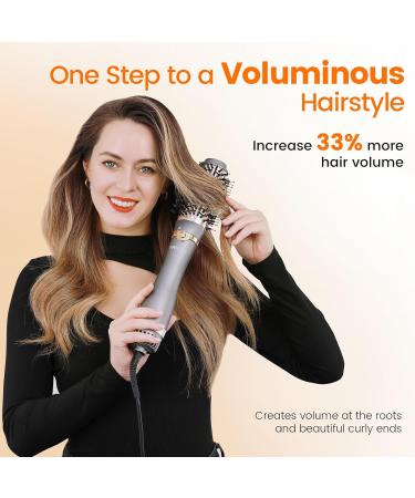 Faszin Hair Dryer Brush One-Step Volumiser | 3 Settings, 2 Brush Heads | Hot Air Brush with 100 Million Negative Ions | Smooth, Silky & Frizz-Free Hair (Gray) - Buy Online on SooperMarket.com