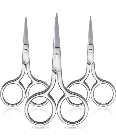 3 Pack Nose Hair Scissors Facial Hair Scissors Small Scissors Stainless Steel Straight Tip Scissor for Eyebrows, Nose, Moustache, Beard (Silver)