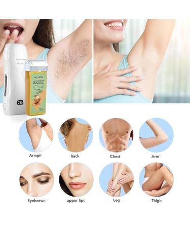 Waxkiss Roll On Wax Kit - Professional Hair Removal Waxing Kit with 2 Soft Cartridges, 12 Wax-removing Wipes, and 100 Wax Strips - Sensitive Skin Wax Heater Machine - White - Buy Online on SooperMarket.com