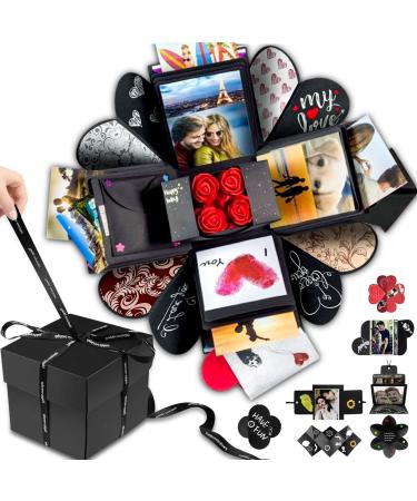 Wanateber Explosion Box DIY Gift - Love Memory  Scrapbook  Photo Box for Birthday Gift  Anniversary Wedding or Valentine's Day Surprise Box (Black)