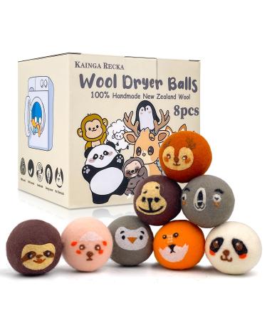 Wool Dryer Balls 8PCS Dryer Balls with Cute Animal - Natural & Organic 100% New Zealand Wool Handmade Anti-Static Reduce Wrinkles and Save Time Chemical-Free Reusable Laundry Balls