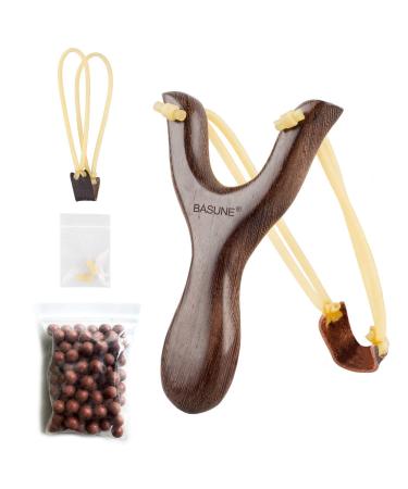 BASUNE Solid Wooden Slingshot Toys with Classic Construction Hunting Slingshot for Catapult Game, Outdoor, Hunting-for Kids/Children/Adult Deep Brown