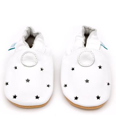 Dotty Fish Soft Leather Baby Shoes | Non-Slip Suede Soles | Toddler Boys 0-6 Months to 4-5 Years | White Stars Design - Buy Online on SooperMarket.com