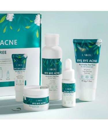 LAIKOU Tea Tree Acne Skincare Set Facial Skin Care Sets & Kit with Cleanser Toner Serum Cream Gel Acne Treatment Remove Shrink Pores Control Oil Gift for Teenage Girls Women All Skin