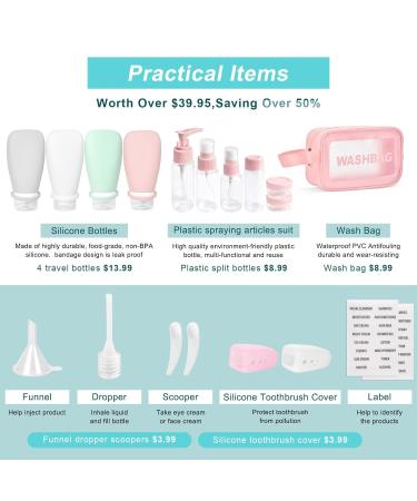 Buy Noideeer 18-Piece Silicone Travel Bottle Set - TSA Approved for Shampoo & Lotion - Pink with Labels & Transparent Bags - Buy Online on SooperMarket.com