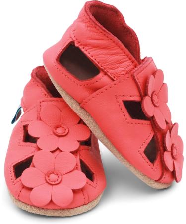 Dotty Fish Soft Leather Baby Shoes with Suede Soles - Toddler Sandals | Non-slip, Coral Flowers Design | 0-6 Months to 3-4 Years - Buy Online on SooperMarket.com