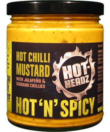 Hot-Headz! Hot n Spicy Mustard Jalapeno & Serrano Chilli 250g Jar Perfect for Hot Dogs Roast Potatoes Chicken Slices Mashed Potato. Add A Spicy Kick to Any Dish. A Great Gift for Mustard Lovers