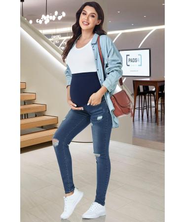 PACBREEZE Maternity Jeans Over Belly Slim High Waist Denim Pants, Ripped Indigo Blue XXL - Buy Online on SooperMarket.com