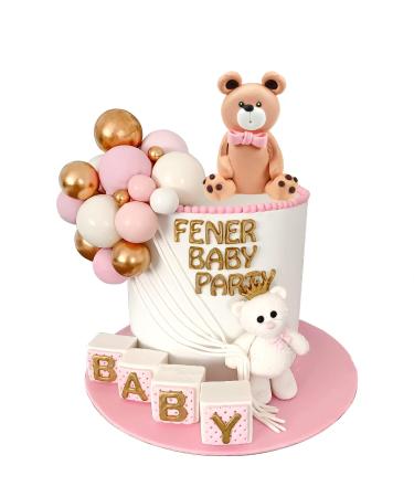 Bear Cake Toppers Mini Bear Figurine Cake Decorations with Gold Pink White Pearl Ball for Baby Shower Birthday Party Teddy Bear Theme Party Supplies (Pink)