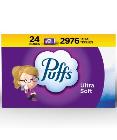 Puffs Ultra Soft Facial Tissues, 24 Family Boxes, 124 Tissues per Box