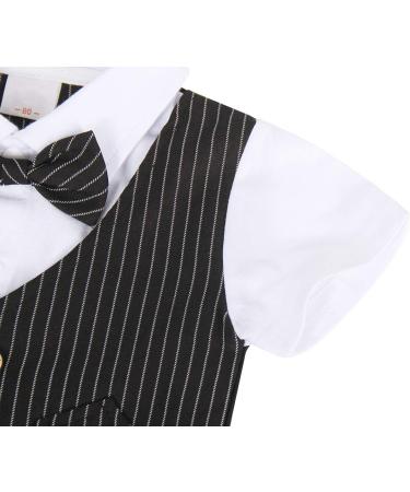 AmzBarley Baby Boys Tuxedo Rompers Suit | Formal Outfit for Kids | Gentleman Dress Shirt Pants Vest Bowtie | Black 1-2 Years - Buy Online on SooperMarket.com