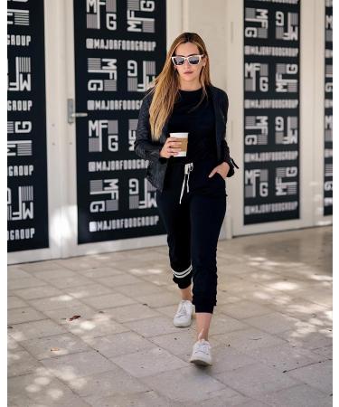 PRETTYGARDEN Women's Striped Two Piece Lounge Set | Short Sleeve Pullover & Long Pants Tracksuit | Black, X-Large - Buy Online on SooperMarket.com
