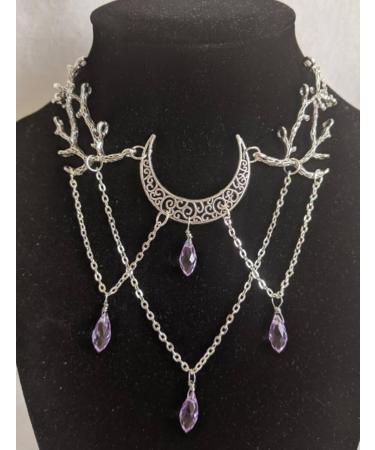 Oralgo Gothic Necklace: Vintage Lunar Branch with Violet Crystal Water Drop Pendant - Fashionable Pagan Witch Jewelry for Women - Buy Online on SooperMarket.com
