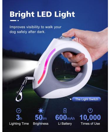 Blanlody 3m Roller Dog Leash for Large Dogs Up to 80kg - Rubberized Handle & Waste Bag Holder - Ideal for Medium & Small Dogs (White) - Buy Online on SooperMarket.com