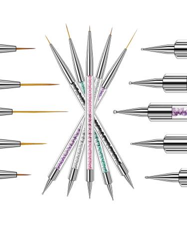 Makartt 5PCS Double-End Nail Art Brush with Liner Dotting Pen,Multifunctional Detail Nail Brushes Painting Pen for Flowers Leaves Gel Paint Nail Designs 5pcs- Dual end liner dotting brushes