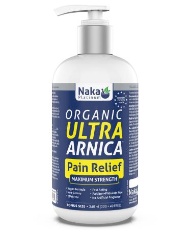 Naka Platinum Organic Ultra Arnica Lotion Pain Relief Maximum Strength European Certified Arnica Made in Canada (340ml)