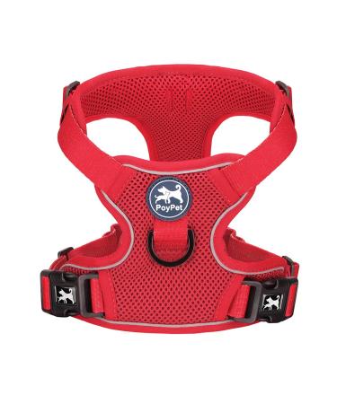 POPOTET Reflective soft breathable dog harness made of mesh suffocation -free double padded vest with adjustable neck and chest (red m) m (1 Pack) red