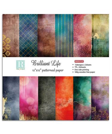 Scrapbook Paper Pack 12x12 Brilliant life Vintage Pattern Printed Paper Classic Old Looking Background Craft Papers for Scrapbooking Card Making Decoration 12 Designs 24 Sheets