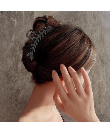 Gunmetal Fishbone Metal Hair Claw Clip - Elegant, Strong Hold for Thick/Thin Hair - Stylish Accessory for Women - Large Size - Buy Online on SooperMarket.com