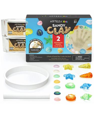 Arteza Kids Air-Dry Modeling Clay Kit, 2 x 0.8-oz Packs, Handprint and Baby Footprint Kit, Paw Print Keepsake, with Sandy Clay Tools and Accessories for Kids Crafts and Sensory Play Pack of 2