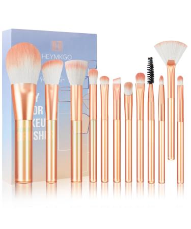 Makeup Brushes HEYMKGO 12pcs Professional Brushes Set Foundation Blending Powder Blush Concealers Eyeshadow Eyeliner Make Up Brush Kits Transparent Handle with a Triangle Puff Orange