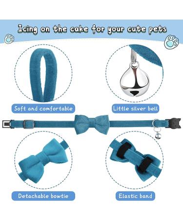 4-Piece Cat Bow Tie Collar Set | Breakaway and Velvet Material | Cute Safety Pet Collar for Kitten and Puppy - Black, Gray, Dark Green, Blue - Buy Online on SooperMarket.com