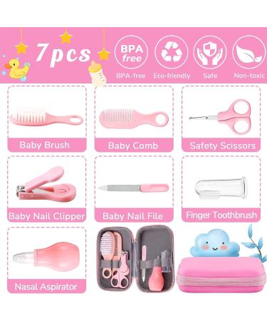 Baby Healthcare & Grooming Kit 7-in-1 | Nail Clipper, Brush, Comb, Scissors, File, Nasal Aspirator, Toothbrush | Pink Baby Safety Care Set - Buy Online on SooperMarket.com
