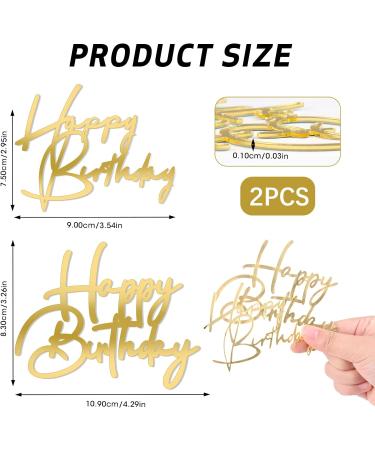 Happy Birthday Cake Topper 2Pcs Gold Cake Decoration Glitter Gold Acrylic Cake Topper Happy Birthday Cupcake Toppers Supplies for Birthday Cake for Man Boys Women Girls Theme Birthday Party Decor - Buy Online on SooperMarket.com
