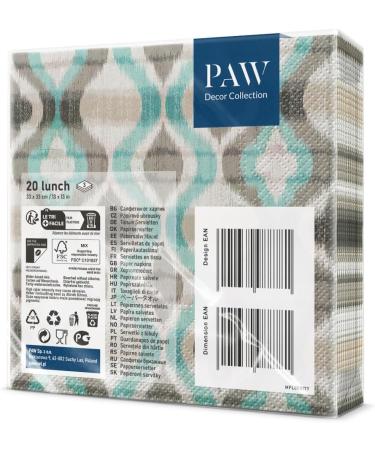 PAW 3-Layer Napkins - 20 Pack | 33x33 cm | Perfect for Weddings Communions & Celebrations | Ethnic Tribal Patterns - Turquoise | International Shipping Available - Buy Online on SooperMarket.com