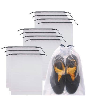 Set of 12 Transparent Shoe Bags for Travel Large Clear Shoes Storage Organizers Pouch with Rope for Men and Women