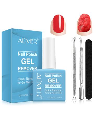 Gel Nail Polish Remover Professional Gel Remover for Nails Quick & Easy Remove Gel Nail Polish 2-5 Minutes Don't Hurt Nails Nail Polish Remover with Nail Polish Scraper Kit (15ML) 4 Piece Set