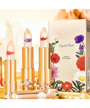 Crystal Flower Jelly Lipstick Set - 3 Colors | Color Changing Magic PH Lip Gloss | Waterproof Moisturizing Lip Balm Trio - Buy Online on SooperMarket.com
