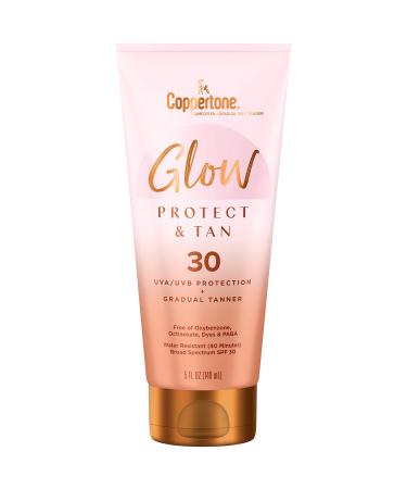 Coppertone Glow Protect and Tan Sunscreen Lotion with Gradual Self Tanner, Water Resistant Sunscreen SPF 30, Broad Spectrum SPF 30 Sunscreen, 5 Fl Oz Tube