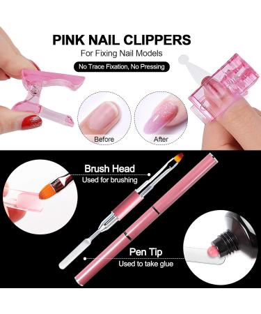 Kalolary Dual Nail Forms Set - 120PC Stiletto False Nail Tips & Pink Nail Clips with Dual-Ended Poly UV Gel Brush for Nail Art Extension - Buy Online on SooperMarket.com