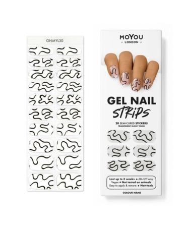 MOYOU LONDON Semi Cured Gel Nail Wraps 20 Pcs Gel Nail Polish Strips for Salon-Quality Manicure Set with Nail File & Wooden Cuticle Stick (UV/LED Lamp Required) - Doodle me Crazy