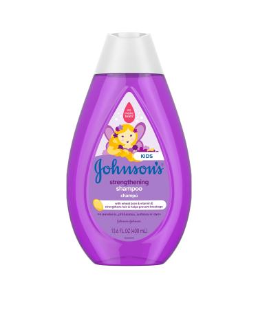 Johnson's Strengthening Tear-Free Kids' Shampoo with Vitamin E Strengthens & Helps Prevent Breakage  Paraben-  Sulfate- & Dye-Free  Hypoallergenic & Gentle for Toddler's Hair  13.6 fl. o
