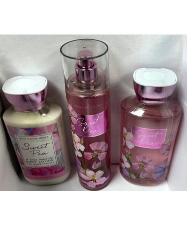 Bath and Body Works Sweet Pea Set  Body Lotion  Shower Gel and Fragrance Mist  Full Size 3 Piece Set