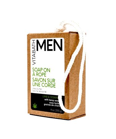 Vitabath Men's Lime & Cedarleaf Soap on a Rope Moisturizing Bar with Natural Hemp Oil & Shea Hydrating Whole Body Cleanser for Men or Women - 9 oz