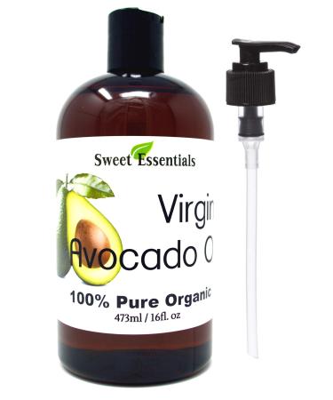 Sweet Essentials Premium Organic Unrefined/Virgin Avocado Oil 16oz with Pump Imported From Italy 100% Pure NON-GMO Cold Pressed Food Grade Green in Color